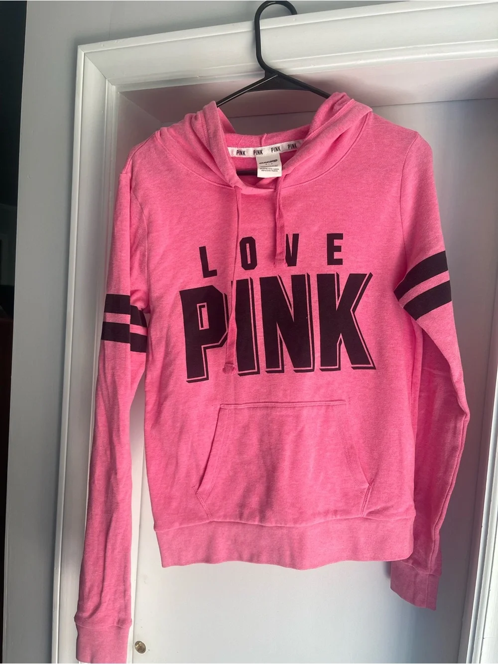 PINK Victoria's Secret Hot Pink Hoodie with White Logo Trim